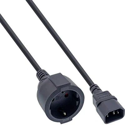 Obrázek InLine 16659K síťový adaptér kabel, studená zařízení C14 na ochranný kontakt zdířka, pro USV, 0,5 m