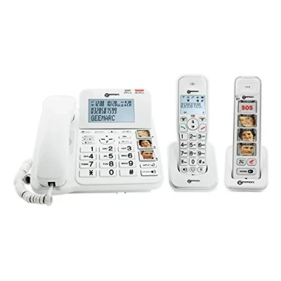 Obrázek Geemarc Senior Pack zesílený pevný telefon a další mobilní telefony se záznamníkem hovorů velkými, přizpůsobitelnými fototlačítky pro seniory nízká až střední ztráta sluchu verze DE