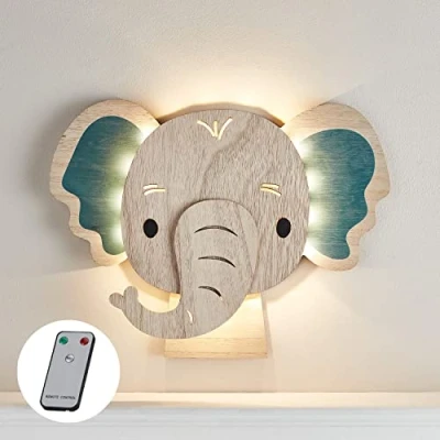 Obrázek Lights4fun LED nástěnné svítidlo slon dálkové ovládání časovač na baterie vnitřní dekorace dětský pokoj světlo s dálkovým ovládáním