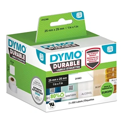 Obrázek Dymo Vysoce výkonné průmyslové štítky 1933083 LW (pro štítkovače LabelWriter, bílý polyester, 25 mm x mm) 2 role po 850 štítcích