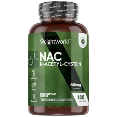 Obrázek NAC N Acetyl L Cystein přírodní antioxidanty 180 kapslí 600 mg na kapsli zásoba 6 měsíců Glutathion aminokyseliny Vysoká biologická dostupnost Vegan WeightWorld