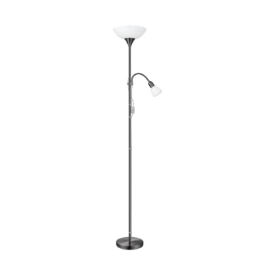 Obrázek EGLO stojací lampa Up 2, 2 plamenná lampa, z kovu, skla a plastu, do obývacího pokoje v nikl neru, bílá, s vypínačem, stropní svítilna lampičkou na čtení, E27, E14