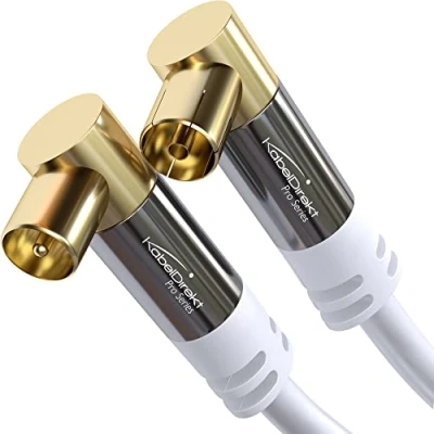 Obrázek KabelDirekt 4K anténní kabel, koaxiální TV kabel úhlový 90 1,5 m televizní digitální a analogový, nerozbitný kovový konektor (úhlový konektor/úhlová zdířka, pro DVB C, T,