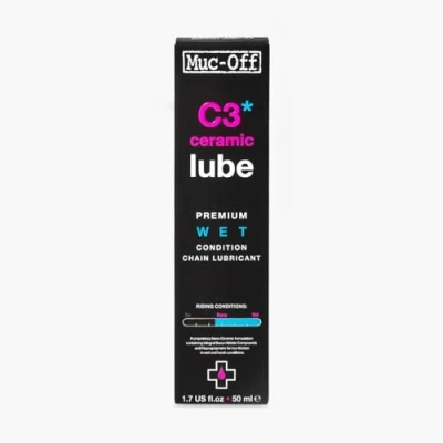 Obrázek Muc Off C3 Ceramic Wet Chain Lube olej na řetěz jízdní kolo, 50 ml Premium mazací tuk řetězy, sprej s barvivem UV tracer pro mokré a drsné povětrnostní podmínky