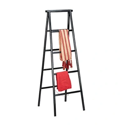 Obrázek Relaxdays držák na ručníky žebřík, Volně stojící, Dřevo, rustikální, skládací, ručník stojan, v x š h 147 42 60 cm, černá