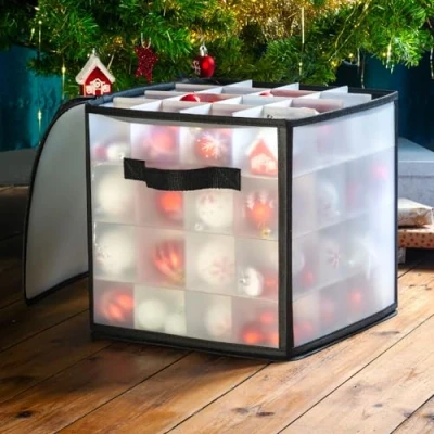 Obrázek CKB LTD Transparente Aufbewahrungsbox für Weihnachtskugeln, Würfel mit Trennwänden, speichert bis zu 64 Kugeln, faltbarer Behälter Weihnachtsschmuck und Dekorationen, 30 x cm (transparent)