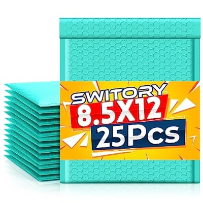 Obrázek Switory 25 kusů polštářových obálek 21,6 cm x 32 Poly Bubble Mailer Samotěsnicí polstrované obálky Lined pro balení (zelená)