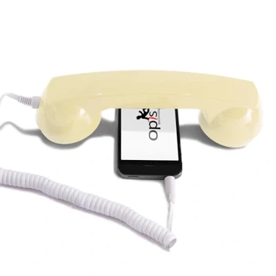 Obrázek Opis 60s Micro: retro telefonní sluchátka pro mobilní telefon s adaptérem USB C jako Android Smartphone a iPhone 15 novější v béžové barvě