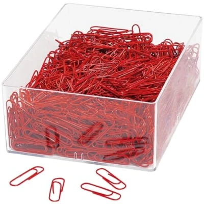 Obrázek Wedo 901244602 kancelářská svorka (z kovu 27 mm, potažená plastem v průhledné krabici) 1000 kusů, červená