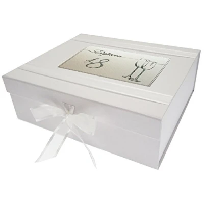 Obrázek WHITE COTTON CARDS Geburtstags Box, 18 Jahre, große Erinnerungsbox, Flöten, Brett, 27,2 x 32 11 cm