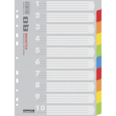 Obrázek OFFICER PRODUCTS Oddělovací listy kartonový rejstřík 10dílný/ 10 + 1 list/titulní list s potiskem čísel/pro DIN A4/ 11 děrovaný/pro organizaci pořadačů v kanceláři, 21071021 99, tříděné, 227 x 297 mm