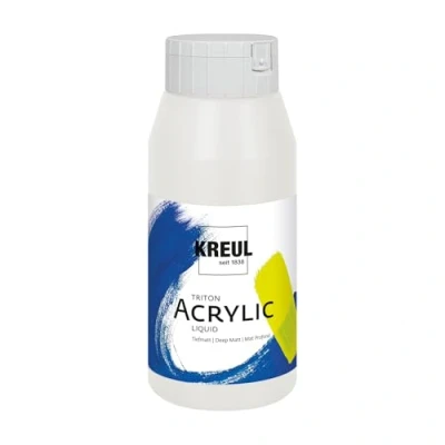 Obrázek KREUL 17017 Solo Goya Triton akrylová barva bílá, 750ml láhev, rychle a matně schnoucí, na vodní bázi, ve studiové kvalitě, mnohostranně použitelná, dobře krycí vydatná