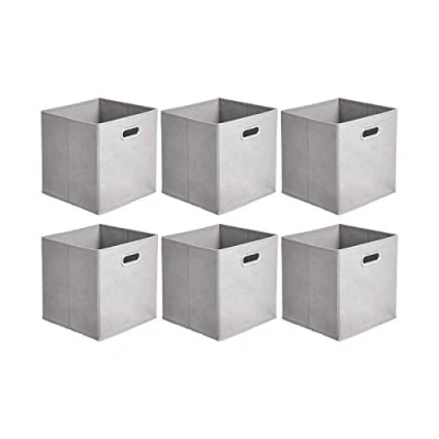 Obrázek Amazon Basics Úložná kostka z látky, skládací, s oválnými očky, balení po 6 kusech, světle šedá