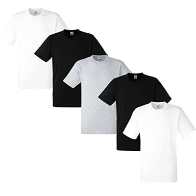 Obrázek Fruit of the Loom Pánské tričko 5dílné balení Heavy Cotton M L XL XXL 3XL různé sady barev, 2 bílá/2 černá/1šedá,