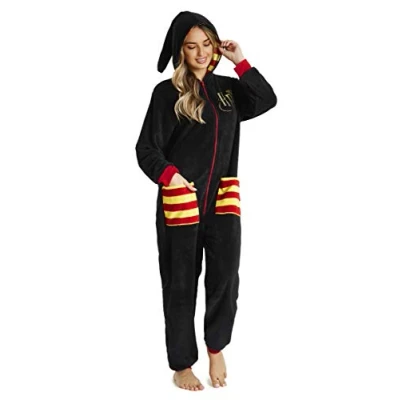 Obrázek Harry Potter Jumpsuit, Overall Onesie Damen und Herren, Fleece Schlafoverall Einteiler, One Piece Hausanzug Kuschelig, Unisex Schwarz für Winter (Schwarz, L)