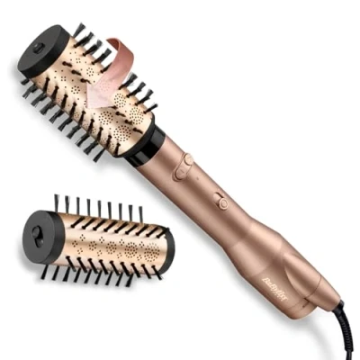 Obrázek BaByliss Big Hair Dual rotující kartáč na teplý vzduch, fénovací s iontovou technologií, 2 nástavce pro středně dlouhé až vlasy, barvy šampaňské, AS952E