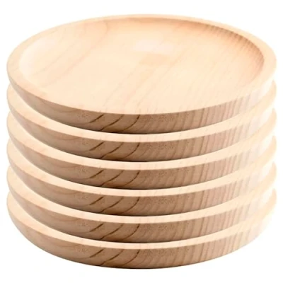 Obrázek MGE Holzteller Rund Holzplatte Pizzabrett Holzbrett Fleischteller Pizza Brett Pizzateller Holz Schneidebrett Kiefer Set von 6 Ø 28 cm