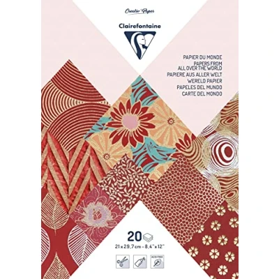 Obrázek Clairefontaine 95090C Block verleimt mit 20 Bögen Papier aus aller Welt (21 x 29,7 cm, geeignet für Scrapbooking) 1 Pack rot
