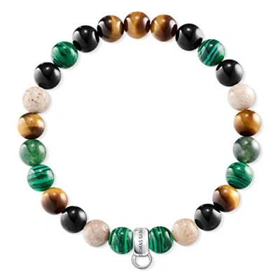 Obrázek Thomas Sabo Unisex elegantní náramek Jasper Tygří oko Charm Club 925 sterlingové stříbro X0217 947 7, Stříbro, Jaspis Heliotrop