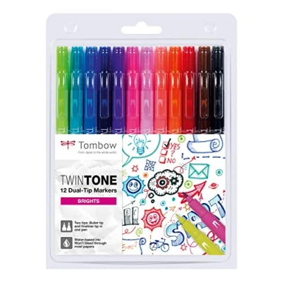 Obrázek Tombow WS PK 12P 1 Twintone Marker sada 12 ks, Dual tip, Bright, barevná