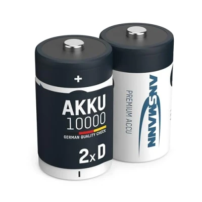 Obrázek ANSMANN Akumulátor D 10000 mAh NiMH 1,2 V (2 kusy) Mono baterie dobíjecí, vysoká kapacita a maximální nízké samovybíjení pro vysoké nároky na elektřinu &amp; dlouhodobé použití, stříbrná/černá,