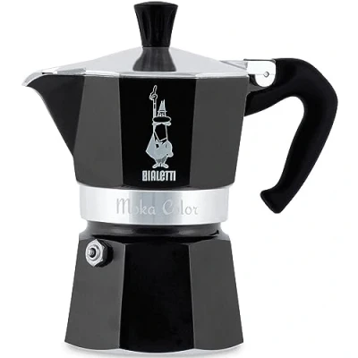 Obrázek Bialetti moka Color: Ikonický kávovar na sporák, dělá pravou italskou kávu, konvice 3 šálky (130 ml), hliník, černá