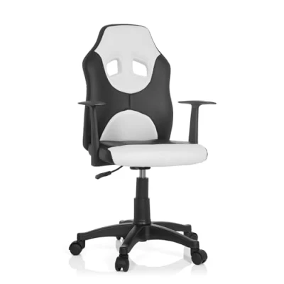 Obrázek hjh OFFICE 670830 dětská otočná židle Kid Game AL umělá kůže černá/bílá výškově nastavitelná k psacímu stolu s loketními opěrkami
