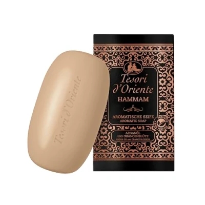 Obrázek Tesori d&#039;Oriente tekuté mýdlo Hammam, 300 ml, aromatické na ruce s arganovým olejem a pomerančovým květem, v dávkovači pumpy pro jemné čištění, wellness rituál tělo smysly