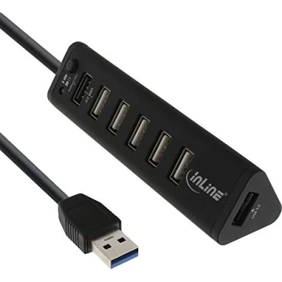 Obrázek InLine 66763 chytrý rozbočovač, 7násobný USB 3. 0 / 2. hub s přípojkou pro rychlé nabíjení