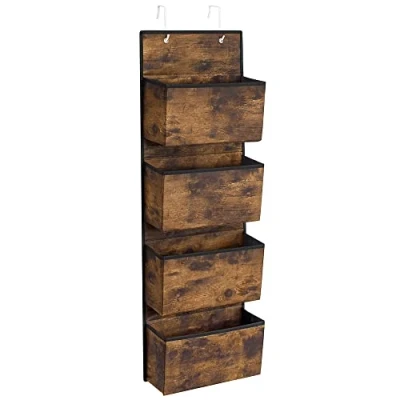 Obrázek SONGMICS závěsný organizér se 4 kapsami, regál, na šatní skříň, závěsné uložení, dveře, ložnice obývací pokoj, 12 x 33,5 100 cm, vintage hnědá RDH004X01