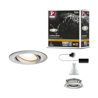 Obrázek Paulmann 92899 Nova Plus LED vestavné svítidlo IP65 kulaté výkyvné 7W stmívatelné Vestavný zářič GU10 železo kartáčované bodové světlo vestavná lampa 2700 K