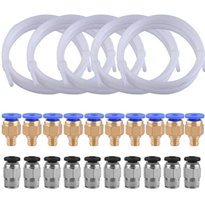 Obrázek SIQUK 5 kusů PTFE teflonové trubky (1 metr) s 10 kusy PC4 M6 rychlospojka a M10 rovná pneumatická spojka pro spojení 3D tiskárny 1,75mm filamentem