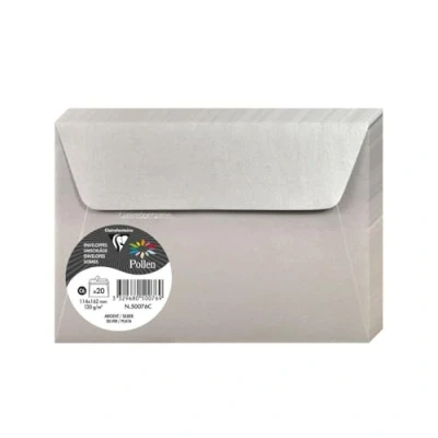 Obrázek Clairefontaine 50076C balení s 20 obálkami pyl, samolepicí, formát C6 11,4 x 16,2 cm, 120 g, ideální pro vaše pozvánky a korespondenci, stříbrná, 1
