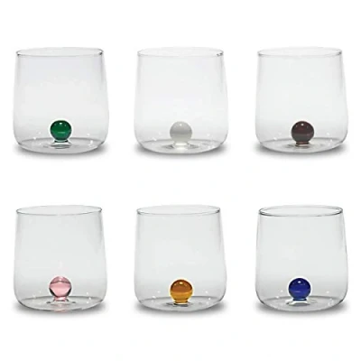 Obrázek Zafferano Bilia Tumbler Set 6 Wassergläser transparent mit Kugel in verschiedenen Farben