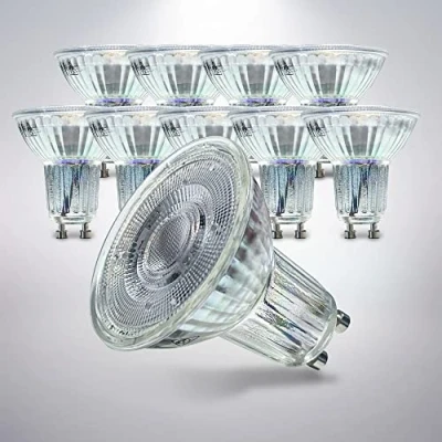 Obrázek B.K.Licht Sada 10 LED žárovek GU10 s teplou bílou barvou světla, 5 W, 400 lumenů, LED, žárovka, reflektor, žárovky, 5,3 x cm, průhledná