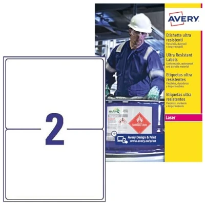 Obrázek AVERY Zweckform L7916 10 odolné fóliové etikety (20 nálepek, 210 x 148 mm na A4, extrémně silné samolepicí, pro obtížné povrchy, potiskovatelná venkovní lepicí fólie) listů, bílá