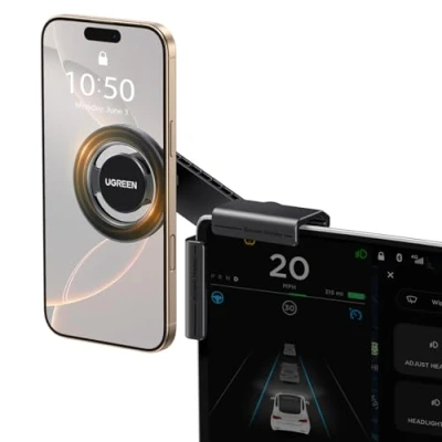 Obrázek UGREEN držák na mobilní telefon do auta MagSafe pro Tesla, kompatibilní s držákem auta, otočný mobil vhodný Tesla Model 3 Y příslušenství, iPhone 16 15 14 13 12