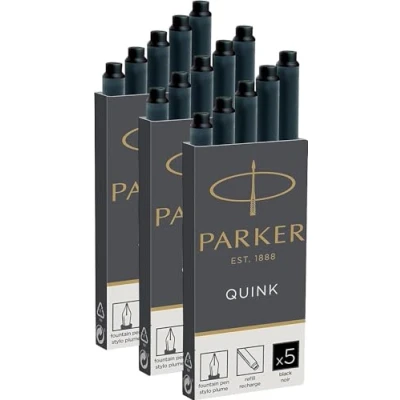 Obrázek Náhradní náplně Parker Quink pro plnicí pero, dlouhé náplně, balení 15 ks, černý inkoust
