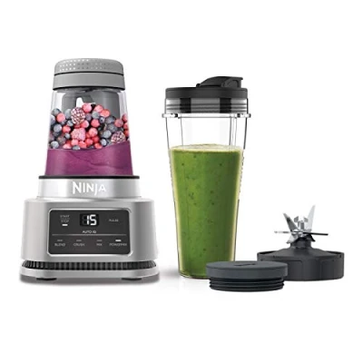 Obrázek Ninja Foodi 2 in 1 Power Nutri Mixer s kelímkem (700 ml) a miskou (400 ml), 1100 W, motor Smart Torque technologie Auto iQ [CB100EU], stříbrná barva