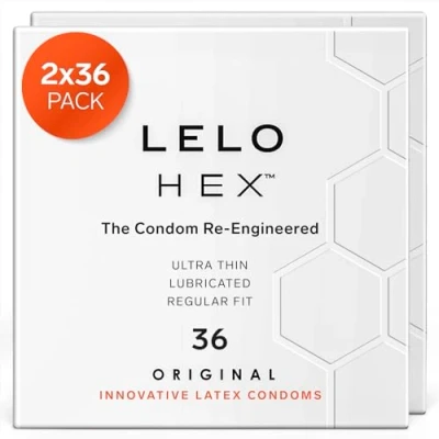 Obrázek LELO HEX Original Ultradünne Kondome mit Größerer Stärke, für Männer, 54 mm im Durchmesser (72)