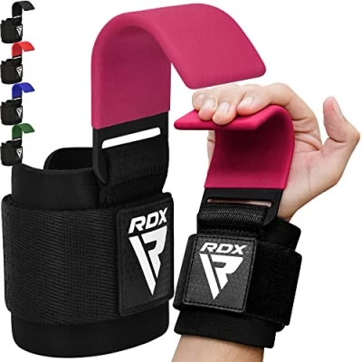 Obrázek RDX Tažná pomůcka, háky, silový trénink, 8 mm polstrované, ochrana zápěstí, profesionální kulturistika, rukojeť pro zvedání závaží, fitness, powerlifting Weight Lifting Hook, muže i ženy
