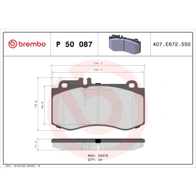 Obrázek Sada brzdových destiček, kotoučová brzda BREMBO P 50 087