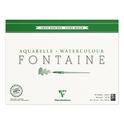 Obrázek Clairefontaine 96430C blok na malování, 4stranný slepený akvarelový papír, hrubé zrno, torchon, Fontaine/Hadern, 30 x 40 cm, 25 listů, balení 300 g, bílá