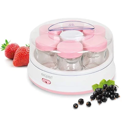 Obrázek Exquisit Maker YM 3101 WEP jogurt pro vlastní výrobu jogurtu 7 dávkových sklenic á 200 ml vhodné do myčky 15 wattů bílo růžová