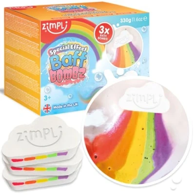 Obrázek 3 x Große Wolke Regenbogen Badekugeln von Zimpli Kids, Spezialeffekt für Kinder, Handmade Bubble Bath Fizzies Geschenkset, Bio Feuchtigkeit Vegan Freundlich und Cruelty Free