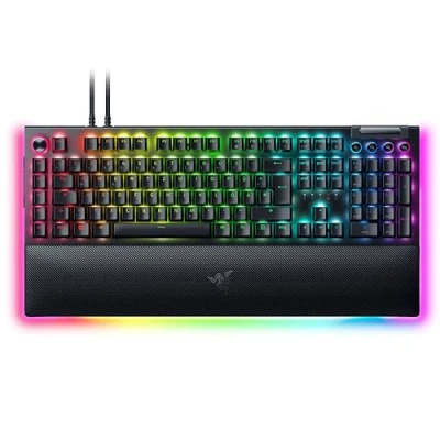 Obrázek Razer BlackWidow V4 pro (Green Switch) mechanická herní klávesnice Snap Tap (klikací mechanické spínače, kolečko příkazy a 8 makro tlačítek, multifunkční váleček) rozložení qwertz DE černá