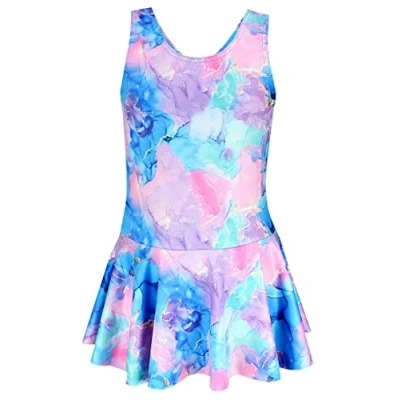 Obrázek Aquarti Dívčí plavky s potiskem na zádech, 029b se sukní / Tie Dye modrá Fialová Růžová