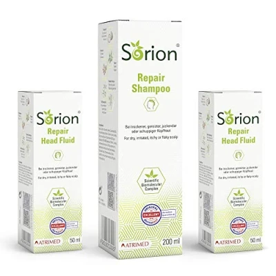 Obrázek Sorion Sada pro péči o hlavu 1 x Repair Shampoo a 2x Head Fluid chronicky podrážděnou šupinatou pokožku hlavy (1 200 ml 2 50 ml)