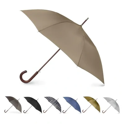 Obrázek totes Auto Open Wooden Handle J Stick Umbrella, Béžová, Dřevěná tyč do auta