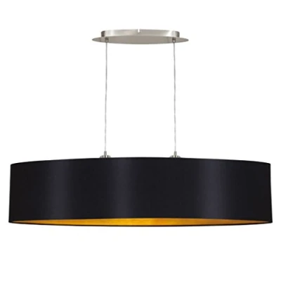 Obrázek EGLO Závěsná lampa Maserlo, 2 plamenné textilní závěsné svítidlo, svítidlo oválné z oceli a látky, barva: matný nikl, černá, zlatá, objímka: E27, délka: 100 cm